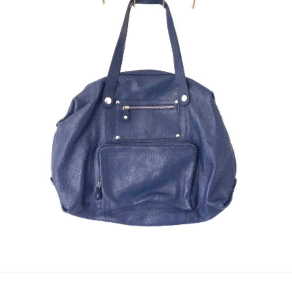 Bosca Blue Pebbled Leather Weekender Travel Tote Made in Italy Large Bag - Picture 9 of 14